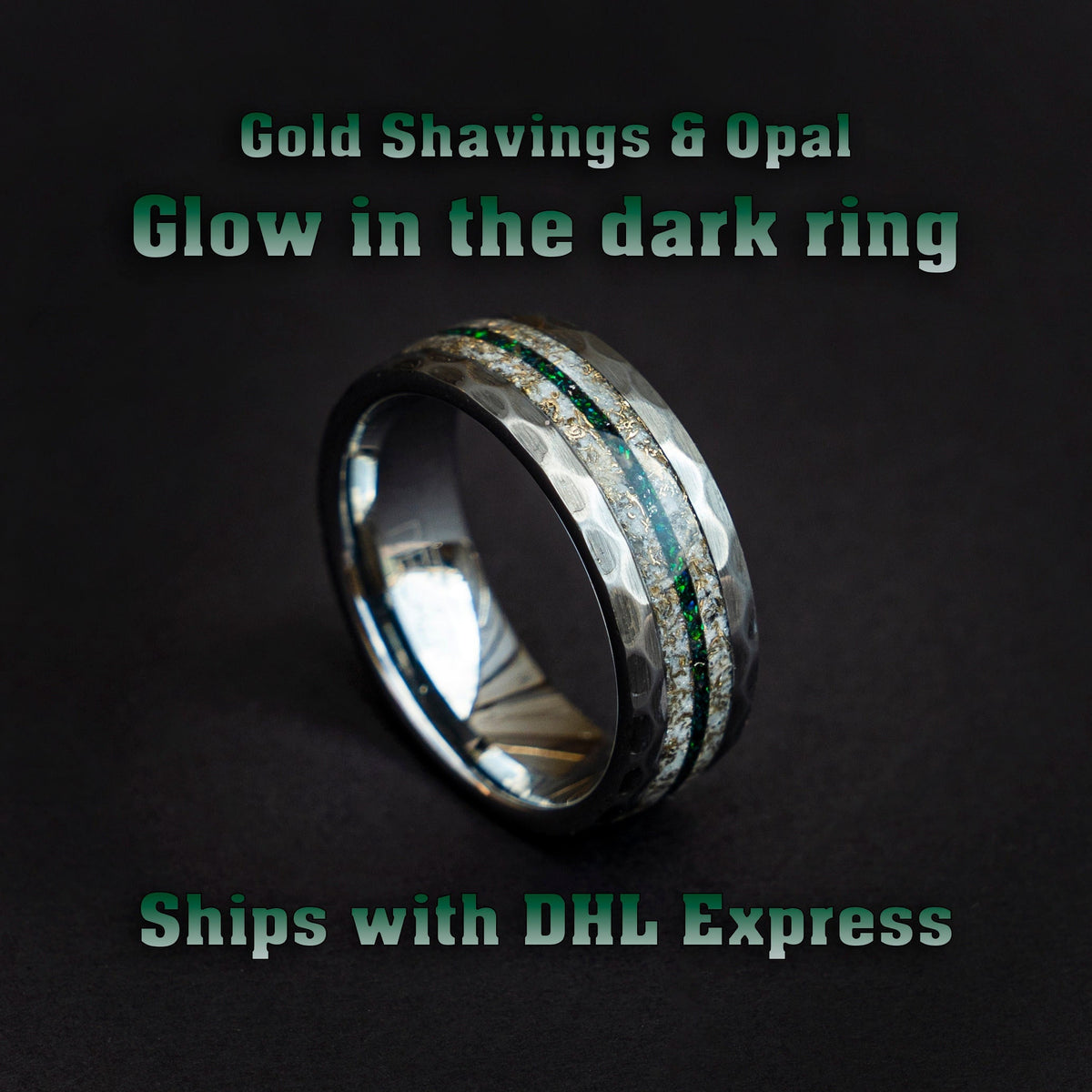 faceted ring, glow in the dark ring, hammered ring, faceted wedding band, everyday ring, textured ring, mens wedding band, gold shavings. - Decazi