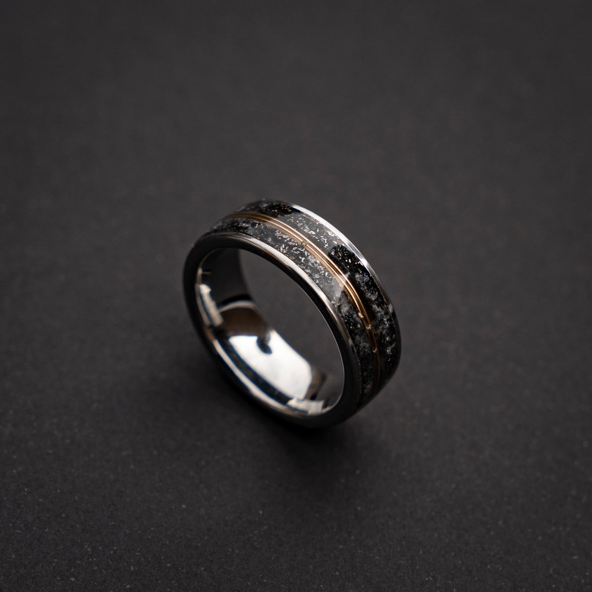 Meteorite Dust ring with glow in the dark and Goldwire.