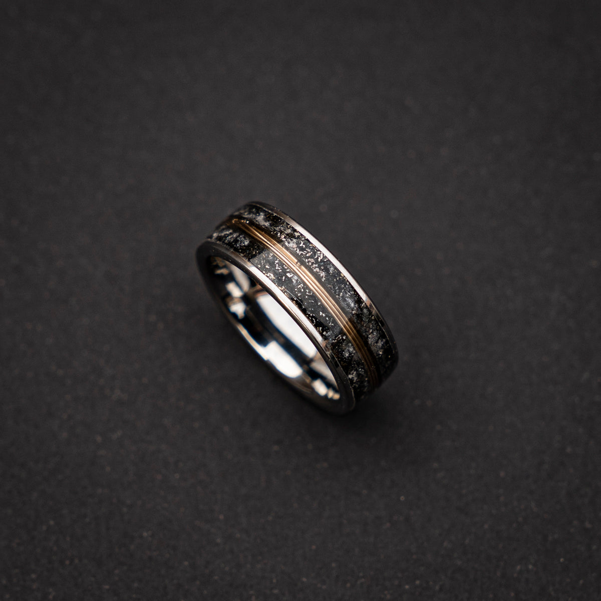 Meteorite Dust ring with glow in the dark and Goldwire.