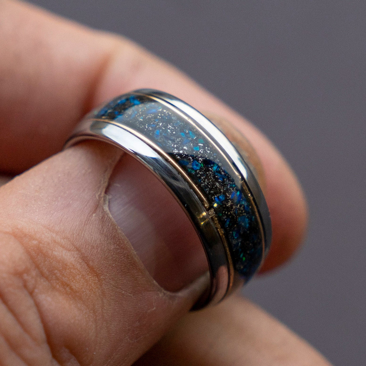 mens wedding band, mens ring, meteorite ring, mens wedding ring, mens engagement ring, meteorite ring men, 10mm ring, blue opal ring.