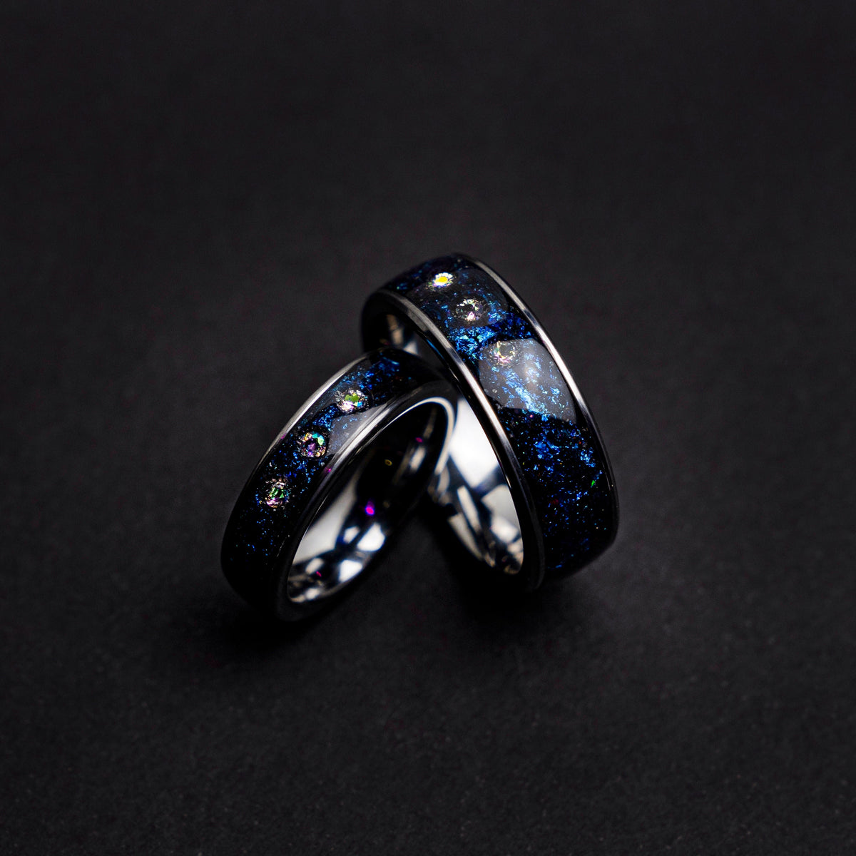 couple ring set, alexandrite wedding ring set, crystal ring set, Blue galaxy, Cubic zirkionia, couples, friendship, engagement, His and hers - Decazi
