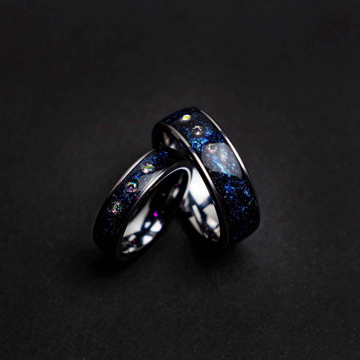 couple ring set, alexandrite wedding ring set, crystal ring set, Blue galaxy, Cubic zirkionia, couples, friendship, engagement, His and hers - Decazi