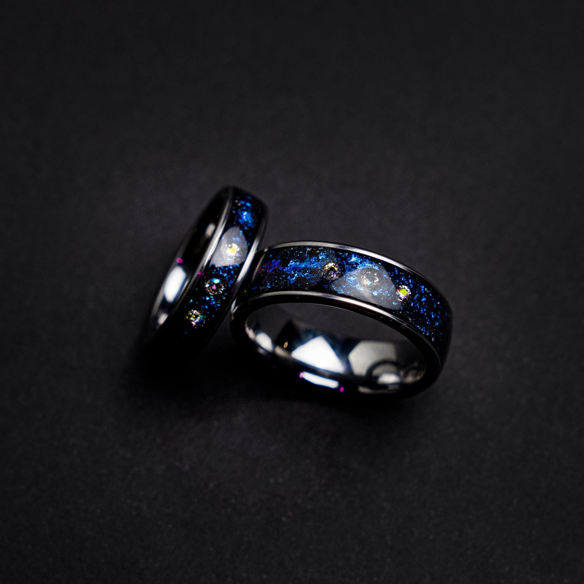 couple ring set, alexandrite wedding ring set, crystal ring set, Blue galaxy, Cubic zirkionia, couples, friendship, engagement, His and hers - Decazi