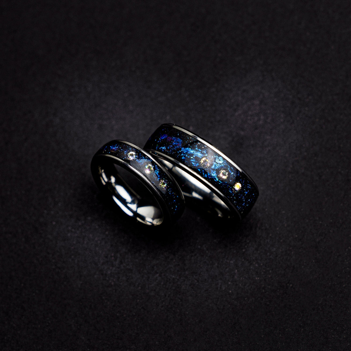 couple ring set, alexandrite wedding ring set, crystal ring set, Blue galaxy, Cubic zirkionia, couples, friendship, engagement, His and hers - Decazi