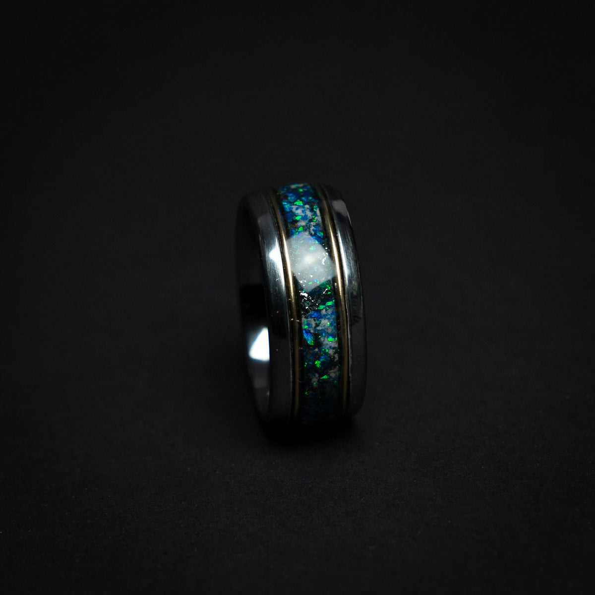 mens wedding band, mens ring, meteorite ring, mens wedding ring, mens engagement ring, meteorite ring men, 10mm ring, blue opal ring.