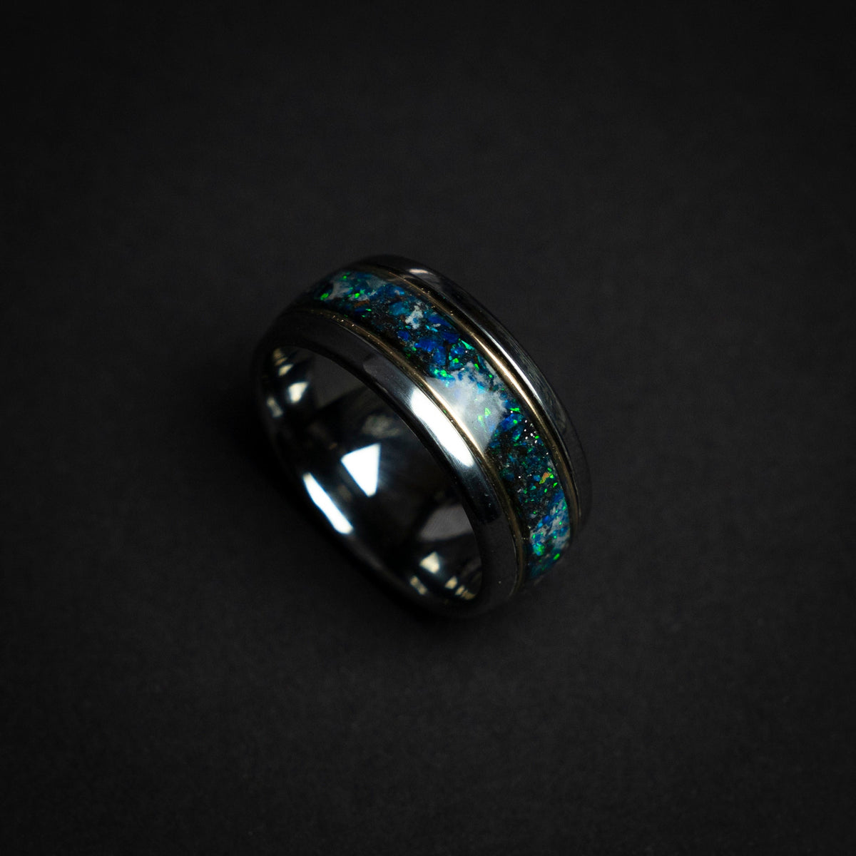 mens wedding band, mens ring, meteorite ring, mens wedding ring, mens engagement ring, meteorite ring men, 10mm ring, blue opal ring.