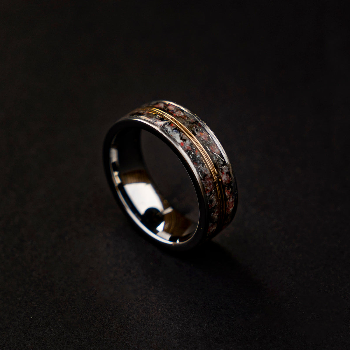 meteorite ring, Glow in the dark ring, glow ring, Gold tungsten ring, tungsten ring men, Lunar jewelry, mens wedding band, mens ring.