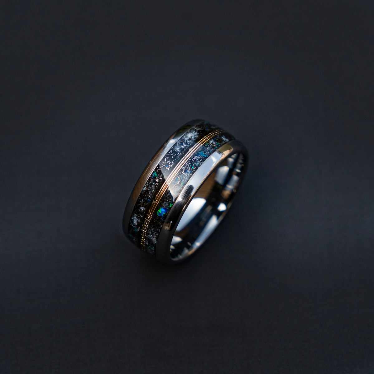 10mm Domed mens meteorite ring, Glow in the dark ring, glow ring, Gold tungsten ring, tungsten ring men, mens wedding band, mens ring - Decazi
