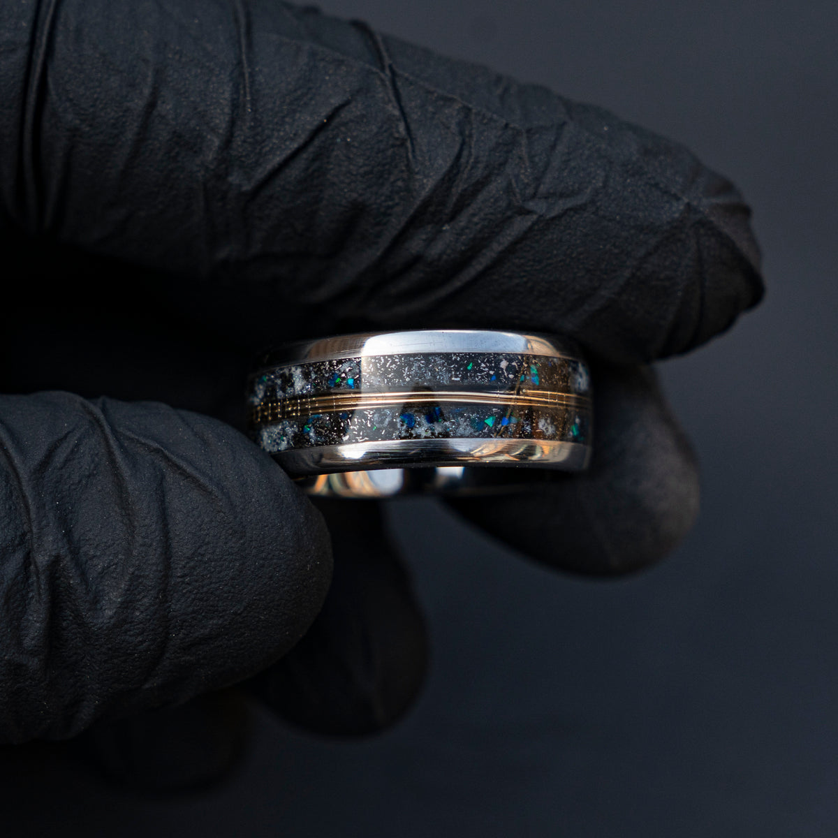10mm Domed mens meteorite ring, Glow in the dark ring, glow ring, Gold tungsten ring, tungsten ring men, mens wedding band, mens ring - Decazi