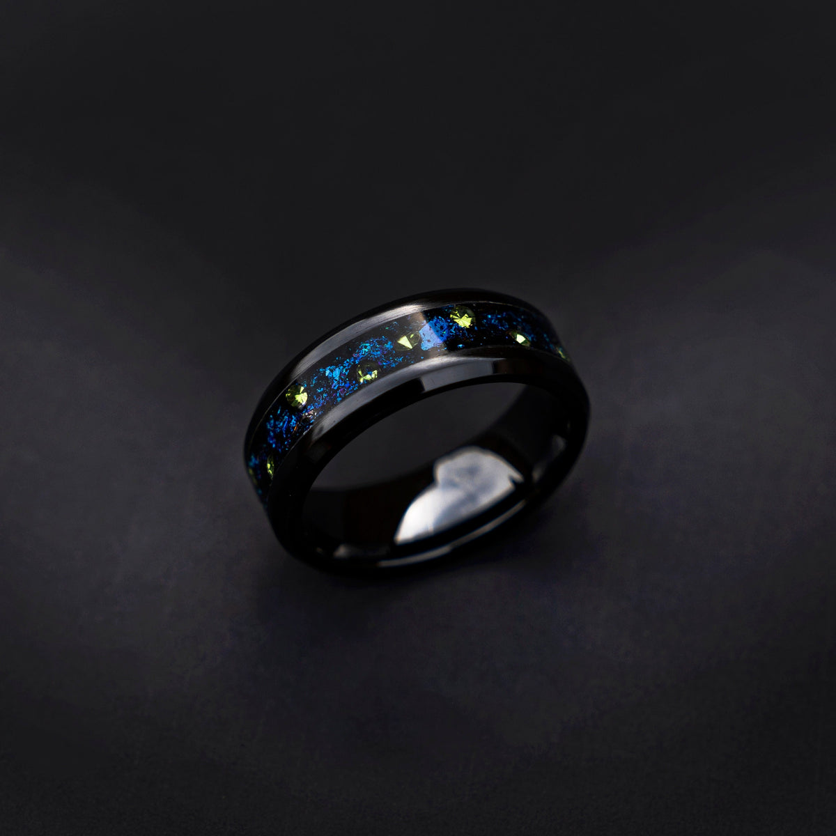 handmade wedding band, Galaxy opal ring, green cubic zirconia, mens ring, , mens engagement ring, mens wedding band | decazi - Decazi