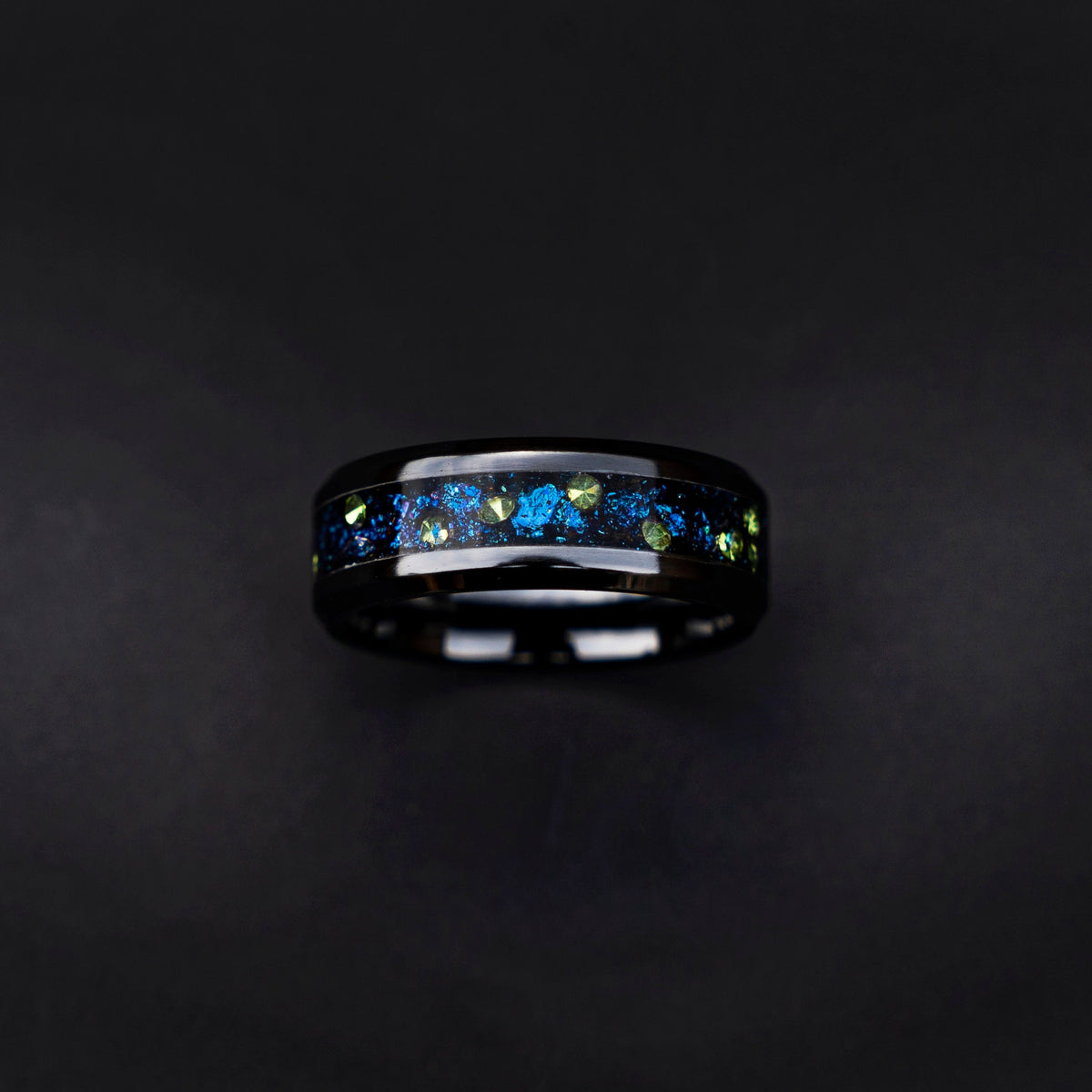 handmade wedding band, Galaxy opal ring, green cubic zirconia, mens ring, , mens engagement ring, mens wedding band | decazi - Decazi