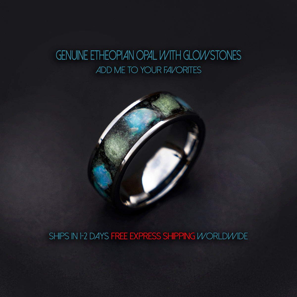 Genuine ethiopian opal ring with glowstones, meteorite, handmade wedding band, mens engagement ring, mens ring, mens wedding band | Decazi - Decazi