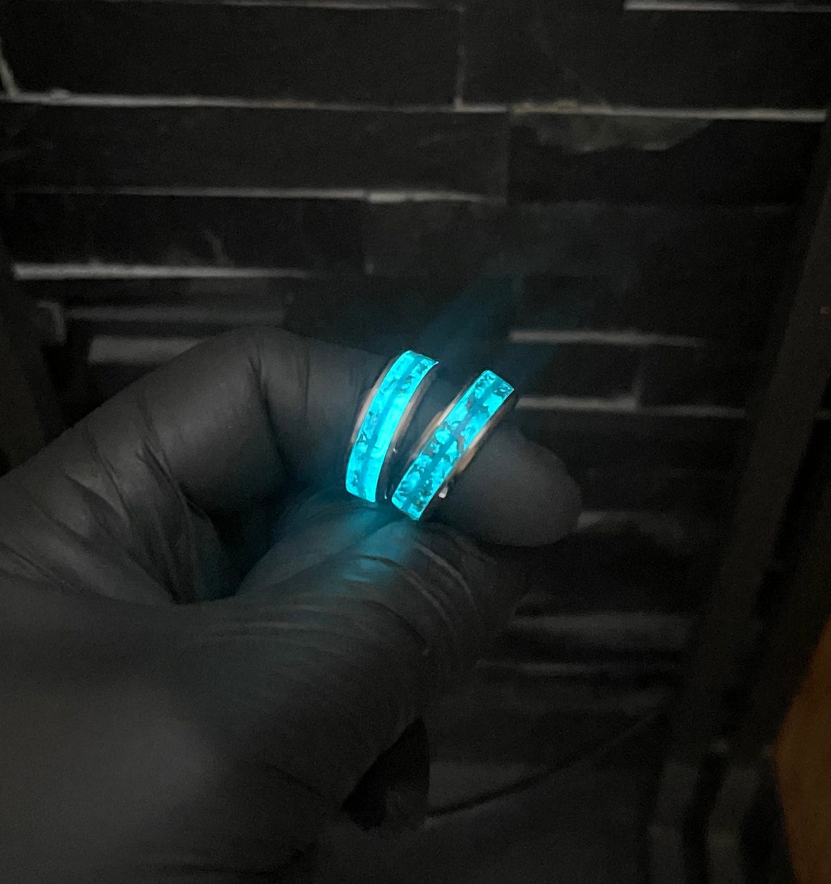 Glow in the dark couples rings matching, couple rings, Meteorite ring, green opal ring, glowstone ring, personalized couple rings, | Decazi - Decazi