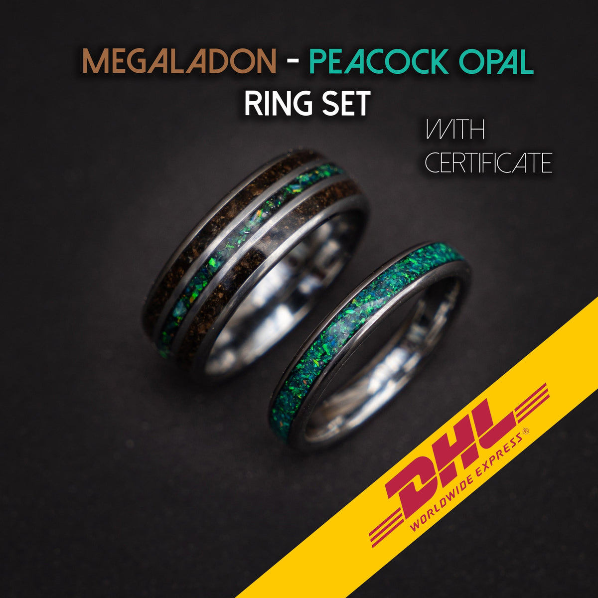 best friend rings, Megalodon tooth, couple ring set, couple rings, his and hers rings, cool mens rings, dainty ring set, wedding ring set. - Decazi