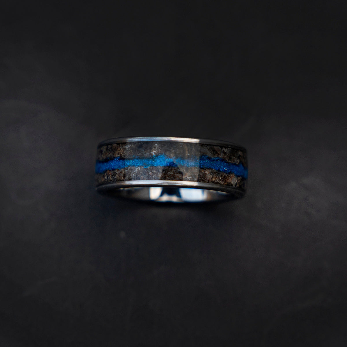 Petrified wood with a Blue galaxy opal flowing river, Handmade wedding band, mens wedding band, mens ring, glow ring, Decazi - Decazi