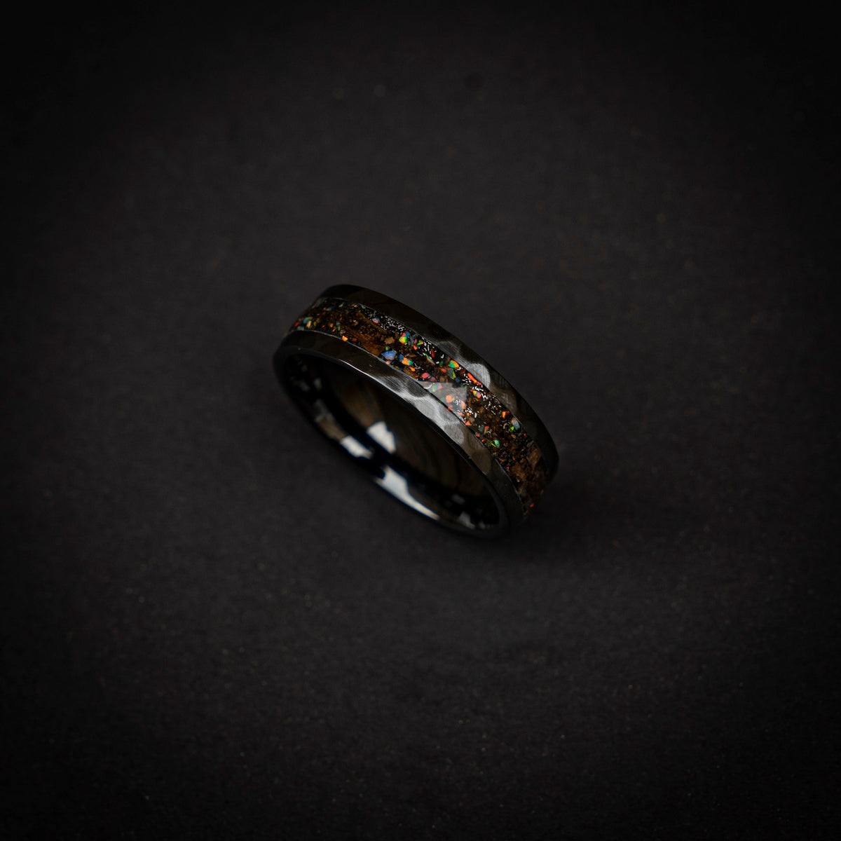 T-rex dinosaur bone ring with meteorite and opal, engagement ring, mens ring, meteorite ring, meteorite ring men, mens wedding band - Decazi