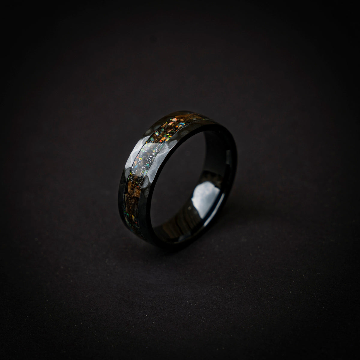 T-rex dinosaur bone ring with meteorite and opal, engagement ring, mens ring, meteorite ring, meteorite ring men, mens wedding band - Decazi