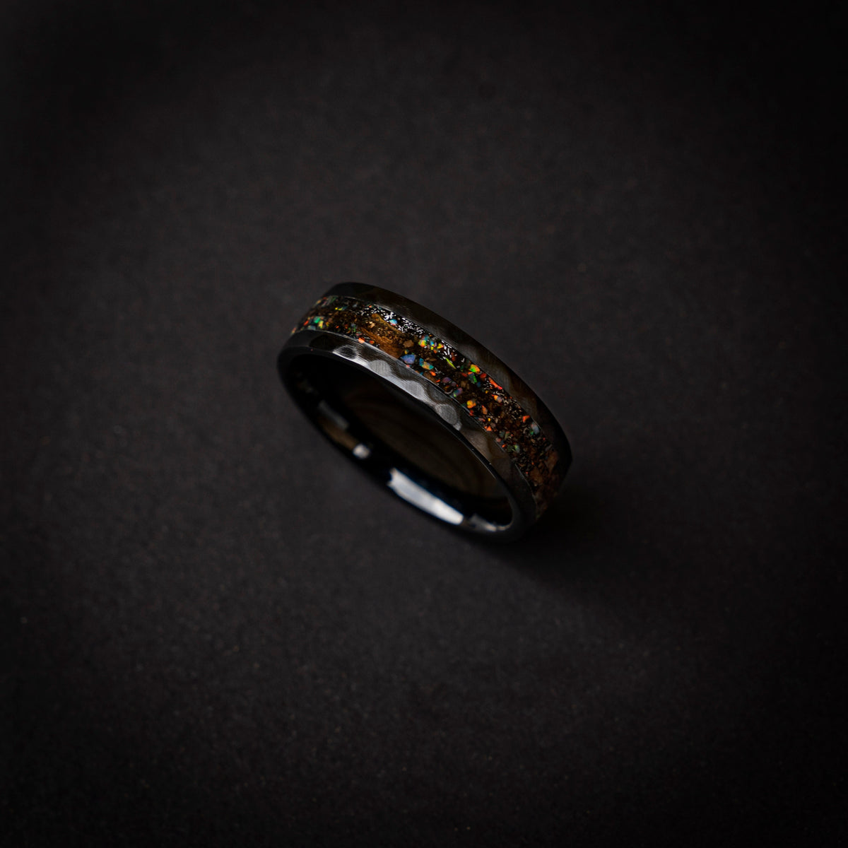 T-rex dinosaur bone ring with meteorite and opal, engagement ring, mens ring, meteorite ring, meteorite ring men, mens wedding band - Decazi