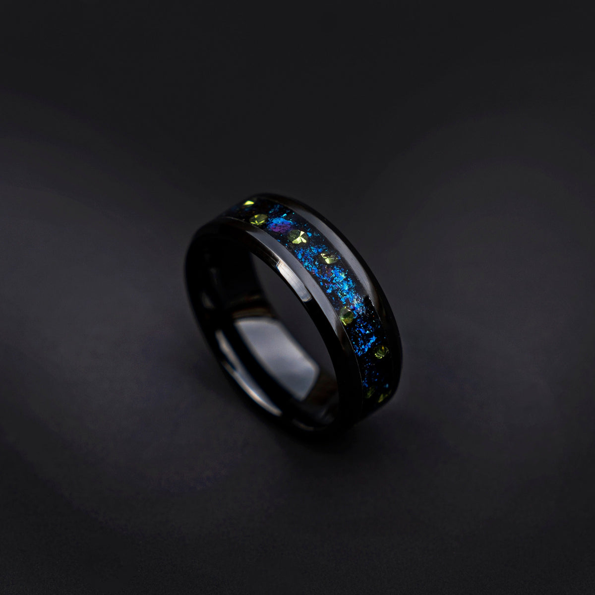 handmade wedding band, Galaxy opal ring, green cubic zirconia, mens ring, , mens engagement ring, mens wedding band | decazi - Decazi