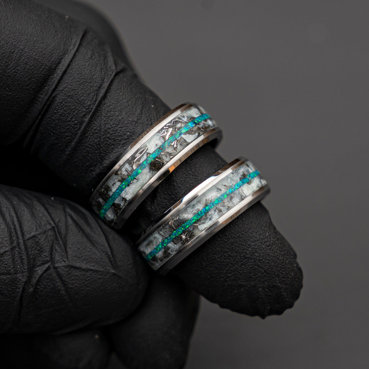 Glow in the dark couples rings matching, couple rings, Meteorite ring, green opal ring, glowstone ring, personalized couple rings, | Decazi - Decazi