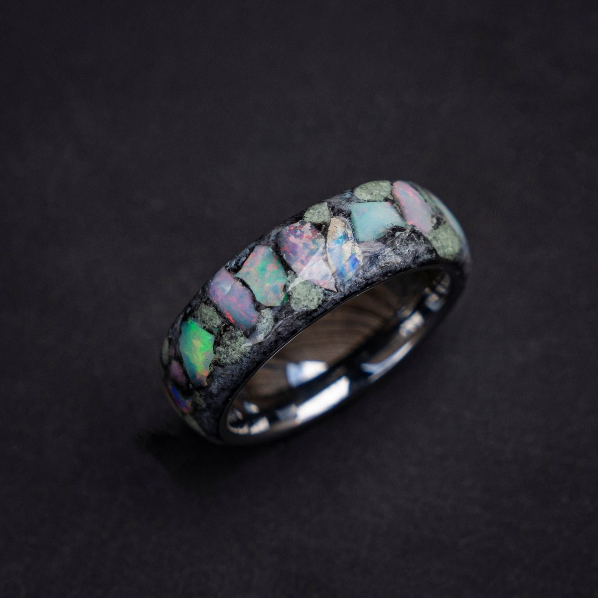 Ethiopian opal glow in the dark ring, glowstone ring, mens promise ring, Unique, Etiopian opal ring, tungsten engagement ring | Decazi - Decazi