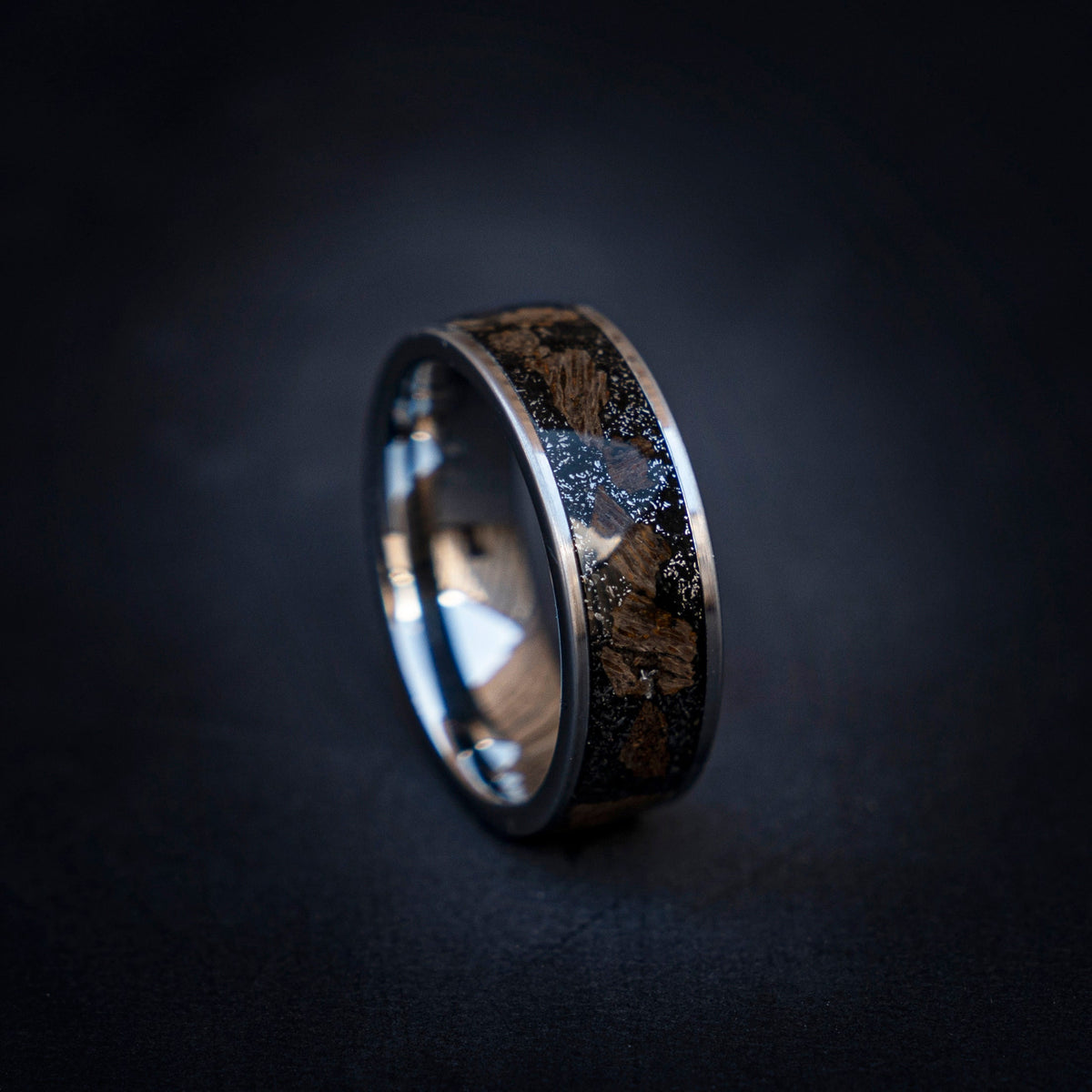 Triceratops meteorite ring, dinosaur bone, mens ring, Triceratops fossil, meteorite ring men, mens wedding band, unique mens ring - Decazi