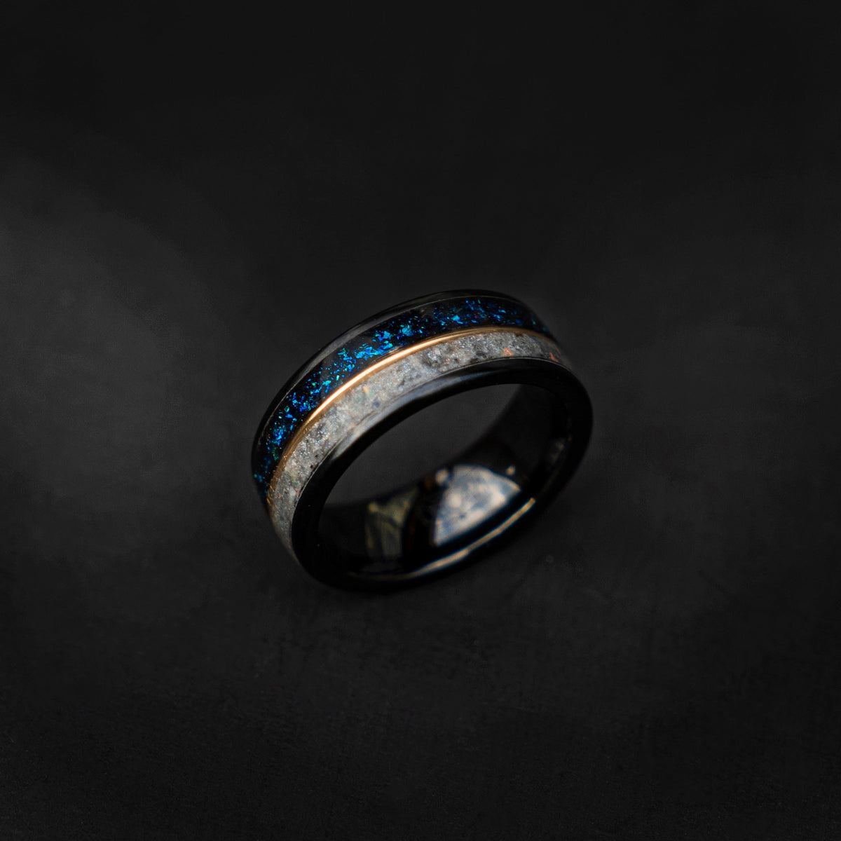 Galaxy opal ring with moonstone and 18K goldwire, Moonstone Tungsten Ring, moon ring, Rainbow moonstone, Men's Wedding Band, cool mens ring. - Decazi