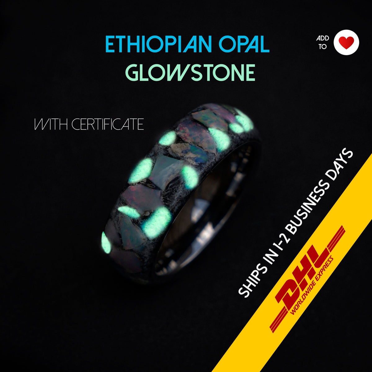 Ethiopian opal glow in the dark ring, glowstone ring, mens promise ring, Unique, Etiopian opal ring, tungsten engagement ring | Decazi - Decazi