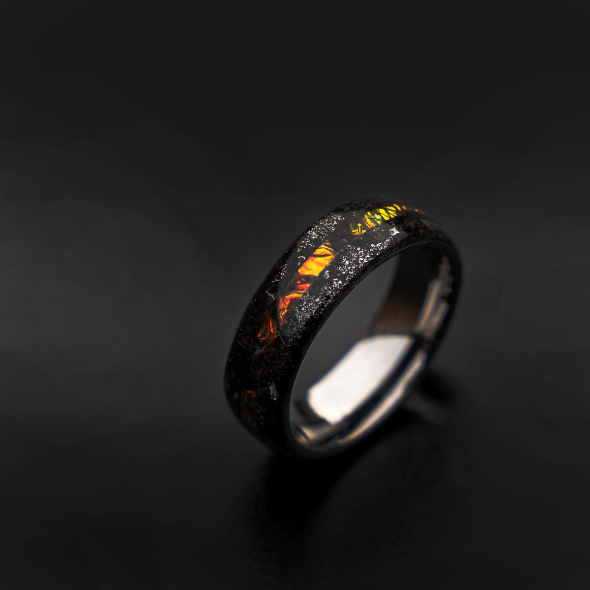 Muonionalusta meteorite shavings tungsten ring with Dichrolam galaxy inlay, mens wedding band, meteorite ring, meteorite wedding band Decazi
