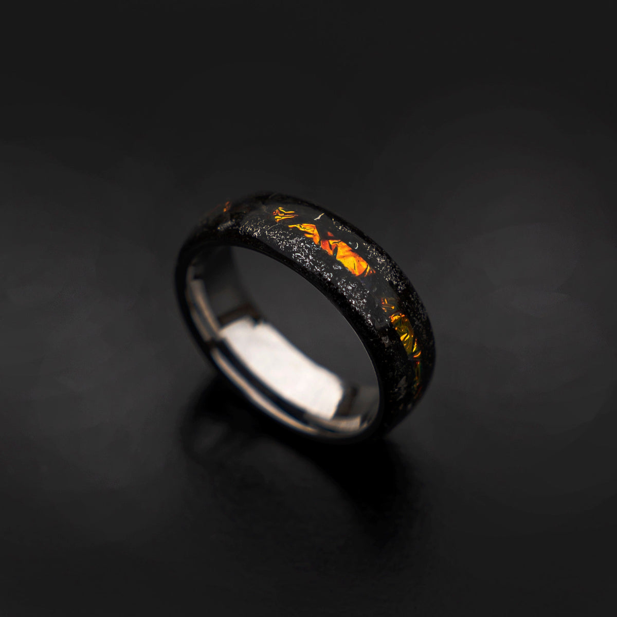 Muonionalusta meteorite shavings tungsten ring with Dichrolam galaxy inlay, mens wedding band, meteorite ring, meteorite wedding band Decazi