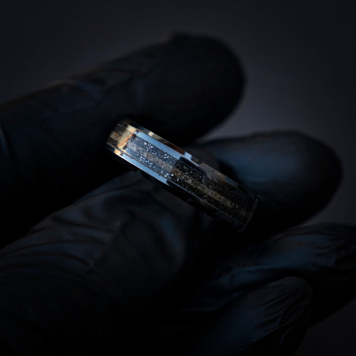 His & Hers Minimalist Crystal Wedding Ring, Tungsten Thumb Ring for Him, Men's Meteorite Jewelry, Unique Meteorite with Opal Wedding Band