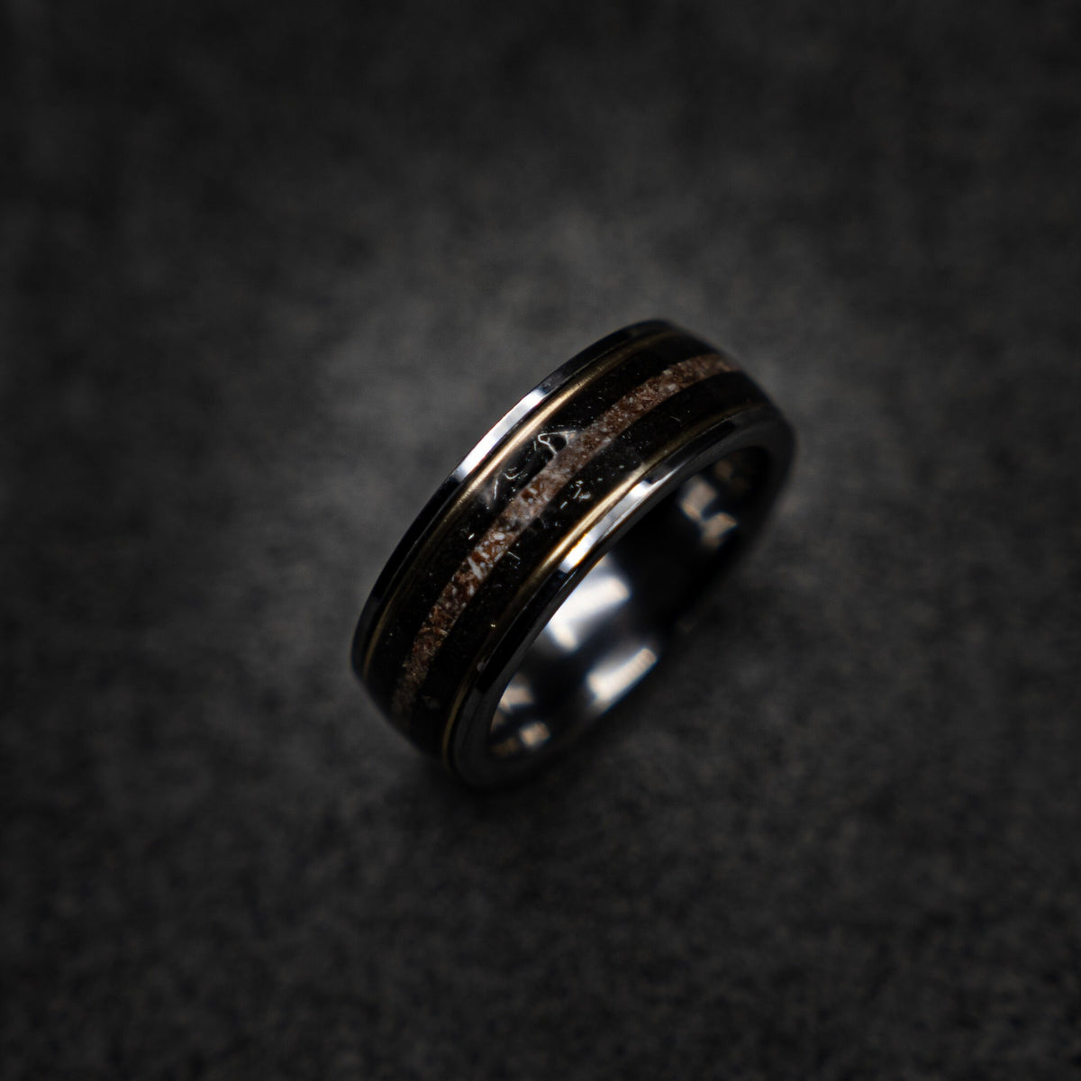 Megalodon Dinosaur bone ring, handmade jewelry, meteorite rings, dinosaur meteorite ring, tungsten wedding band, mens wedding band | Decazi