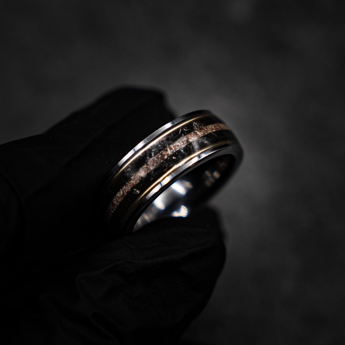Megalodon Dinosaur bone ring, handmade jewelry, meteorite rings, dinosaur meteorite ring, tungsten wedding band, mens wedding band | Decazi
