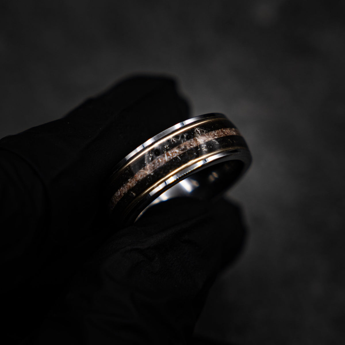 Megalodon Dinosaur bone ring, handmade jewelry, meteorite rings, dinosaur meteorite ring, tungsten wedding band, mens wedding band | Decazi