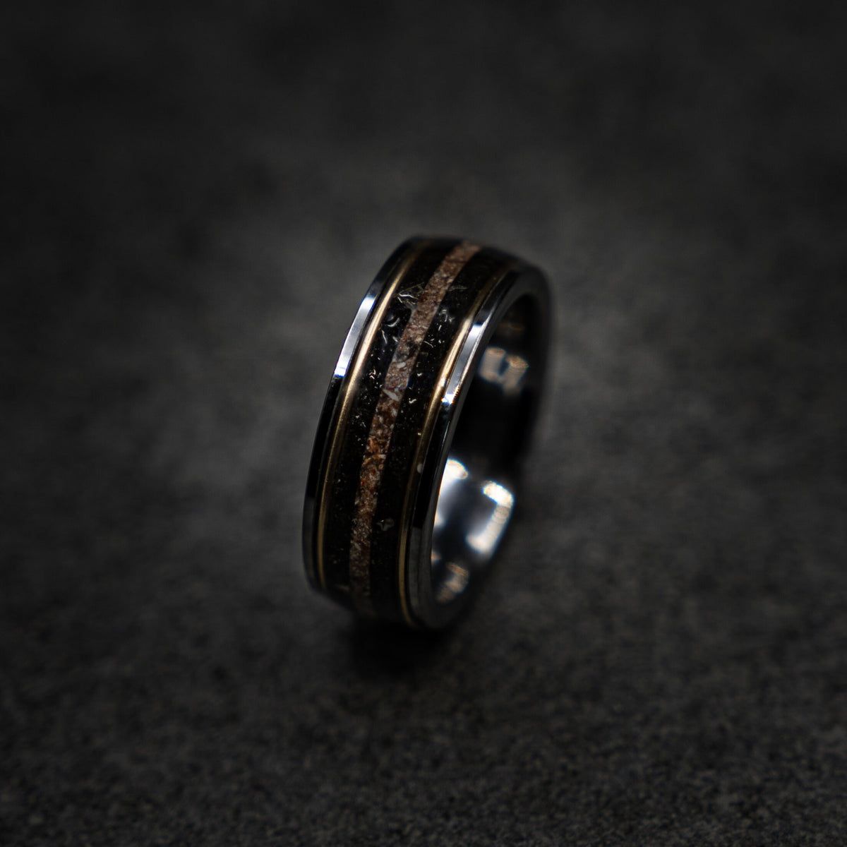 Megalodon Dinosaur bone ring, handmade jewelry, meteorite rings, dinosaur meteorite ring, tungsten wedding band, mens wedding band | Decazi