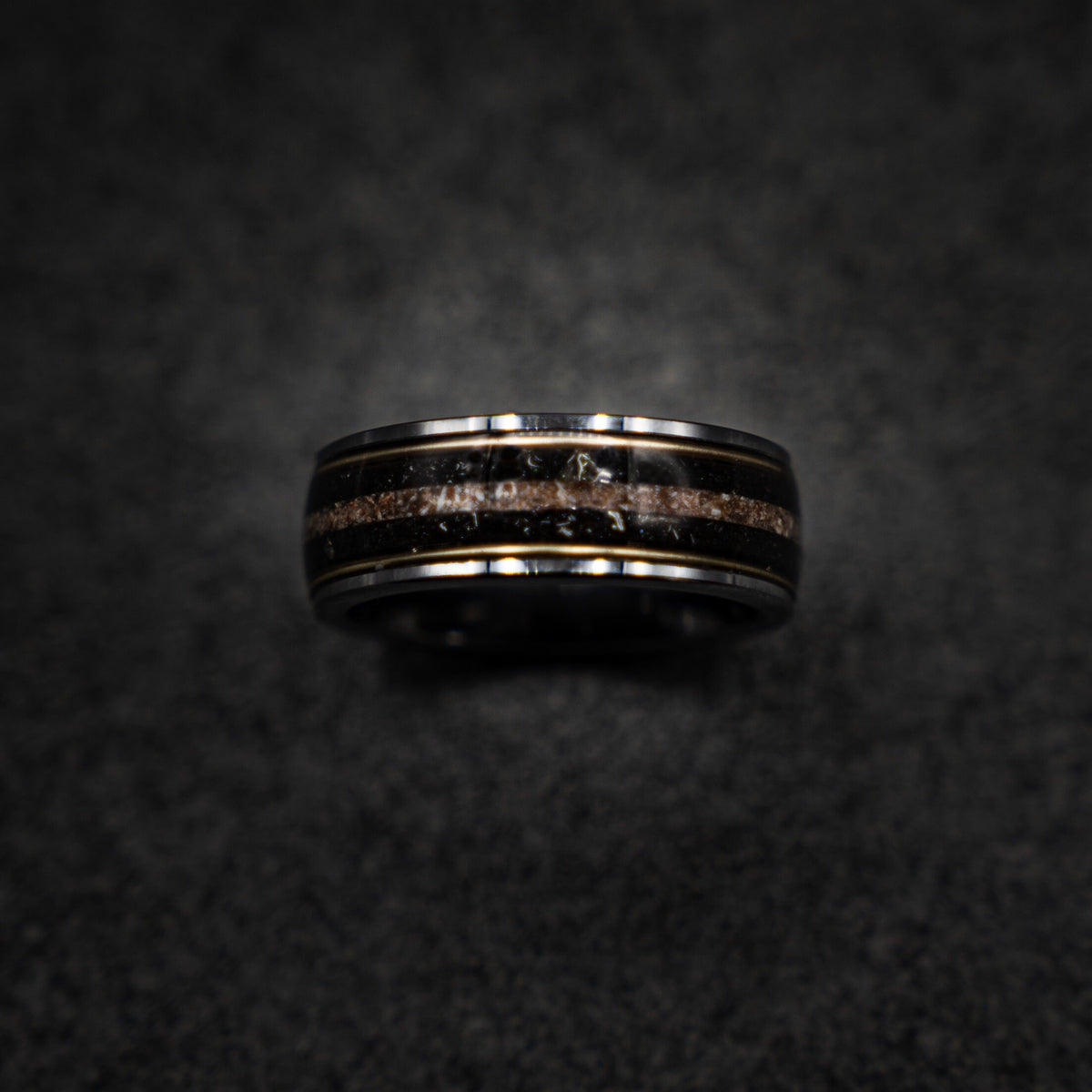 Megalodon Dinosaur bone ring, handmade jewelry, meteorite rings, dinosaur meteorite ring, tungsten wedding band, mens wedding band | Decazi