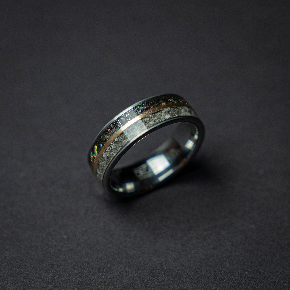 Lunar Moon Dust Ring with Meteorite & Opal