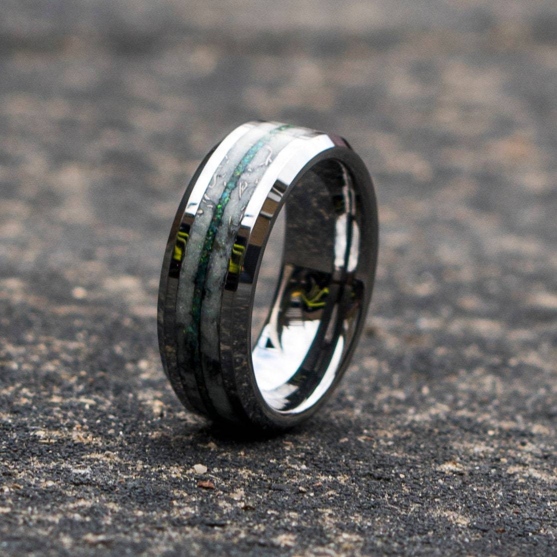 Opal Tungsten Beveled Ring Meteorite Marble