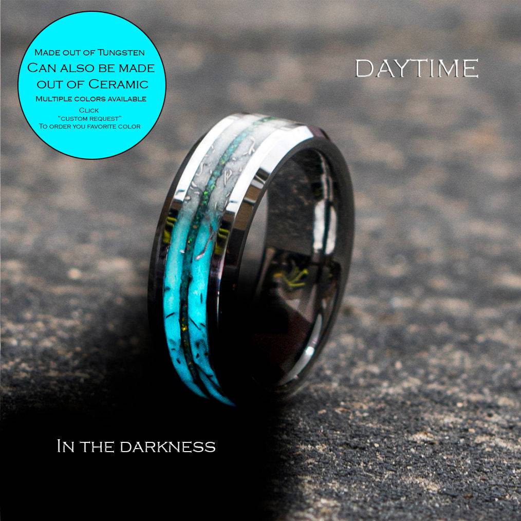 Opal Tungsten Beveled Ring Meteorite Marble