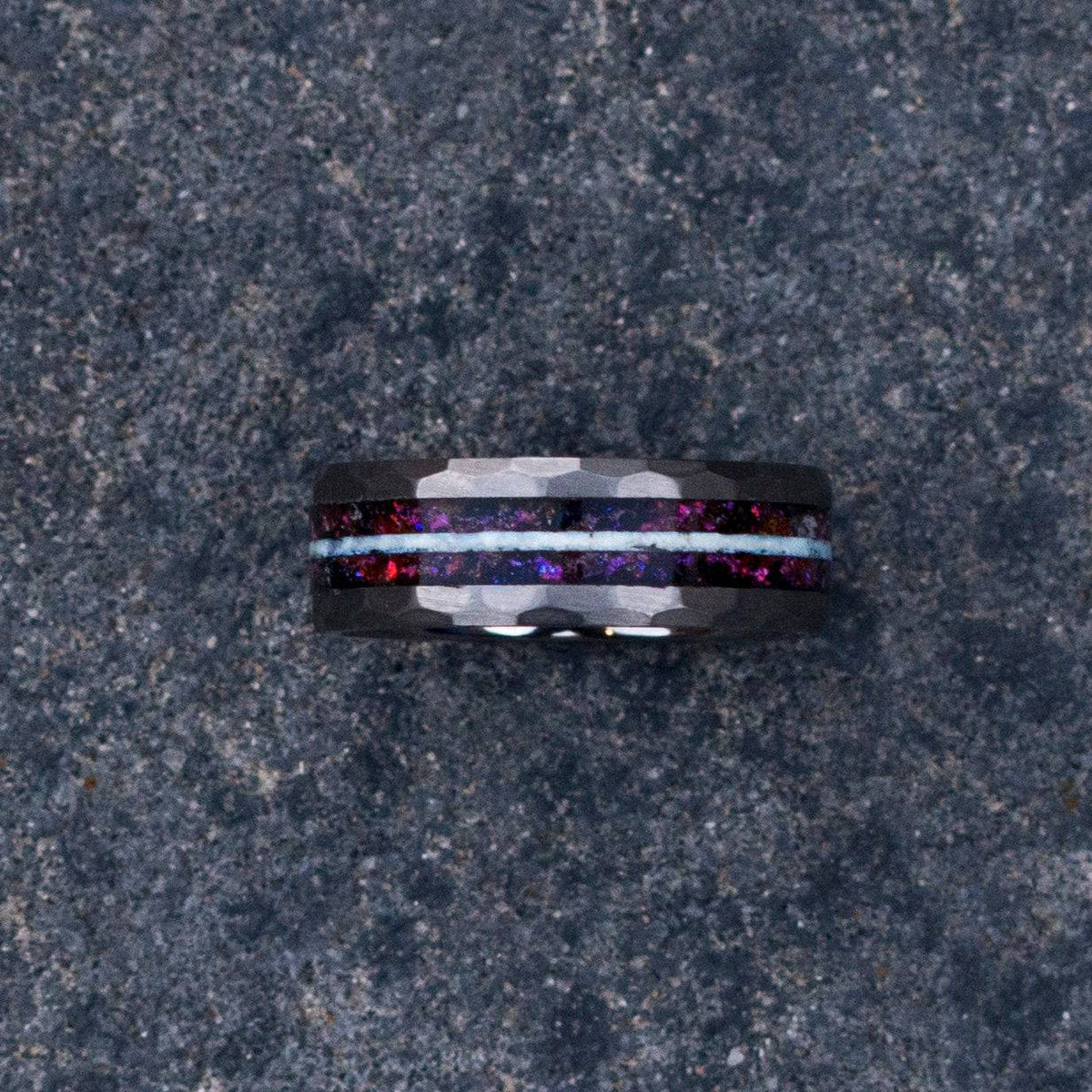 Purple Chameleon Flakes & Aqua Glow Tungsten Ring