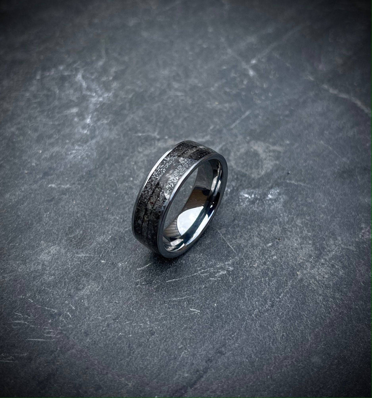 Rare cape york meteorite tungsten ring.