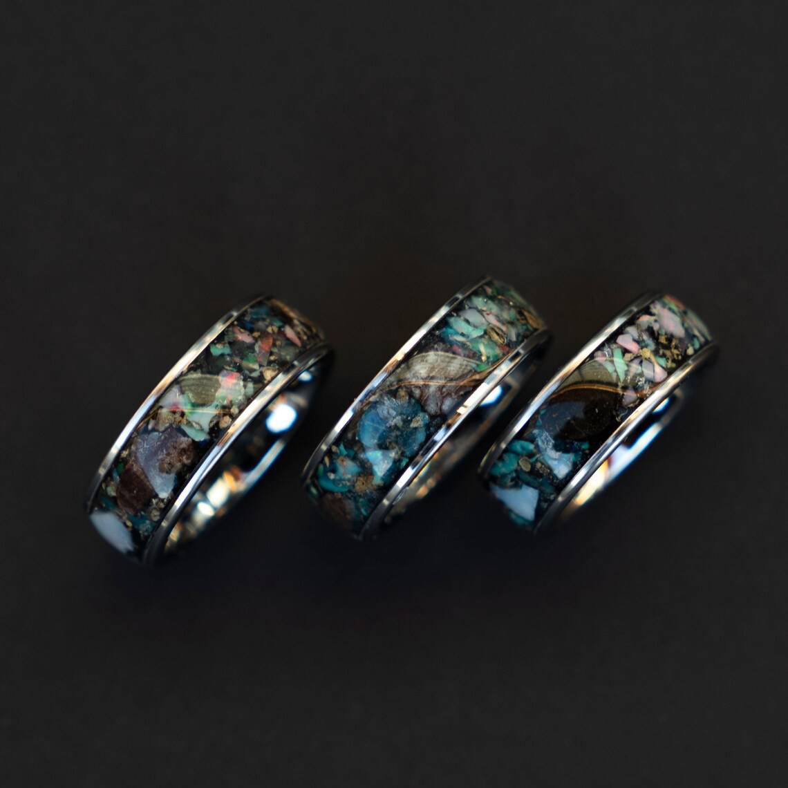 T Rex Bone Tungsten Ring Australian Ethiopian Opal