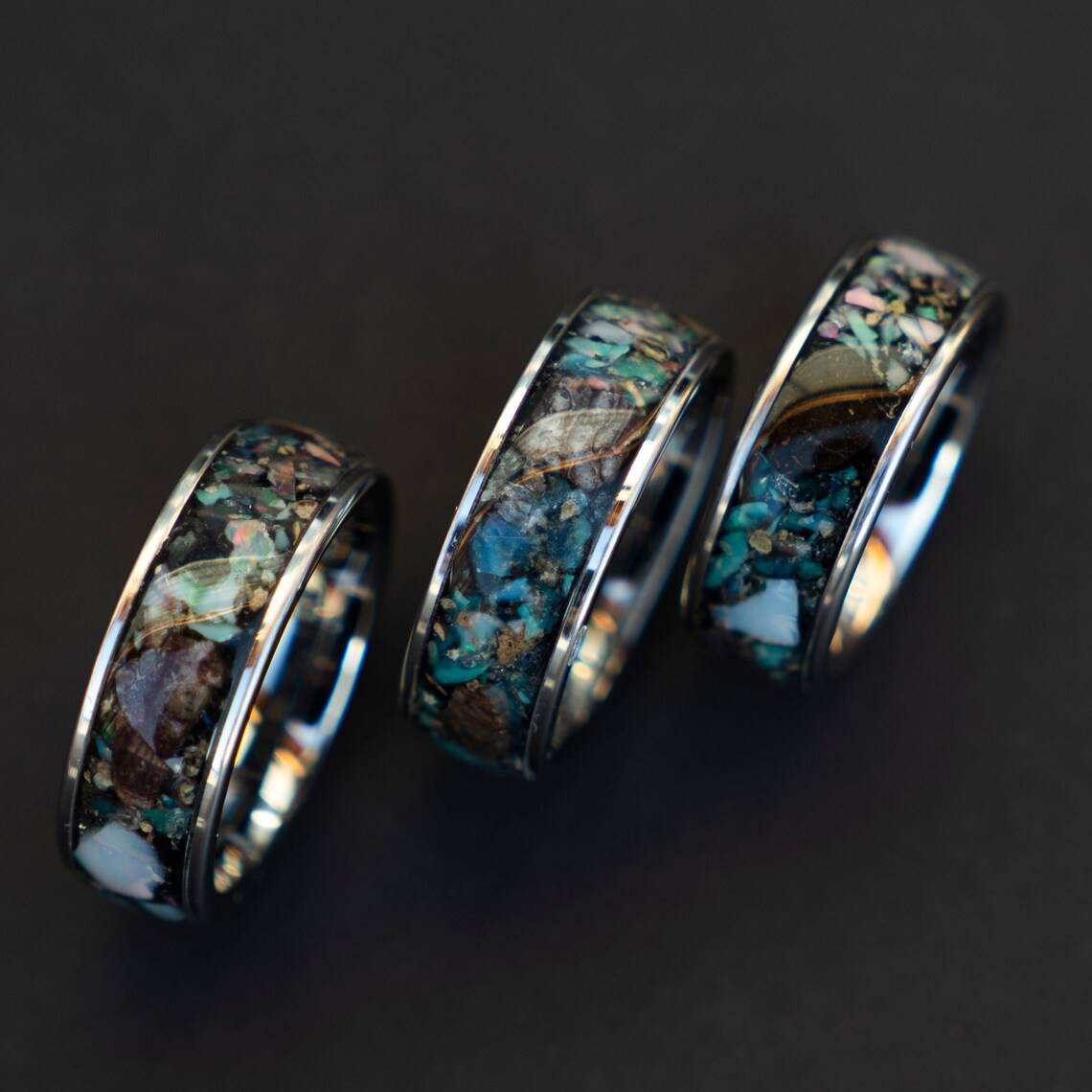 T Rex Bone Tungsten Ring Australian Ethiopian Opal