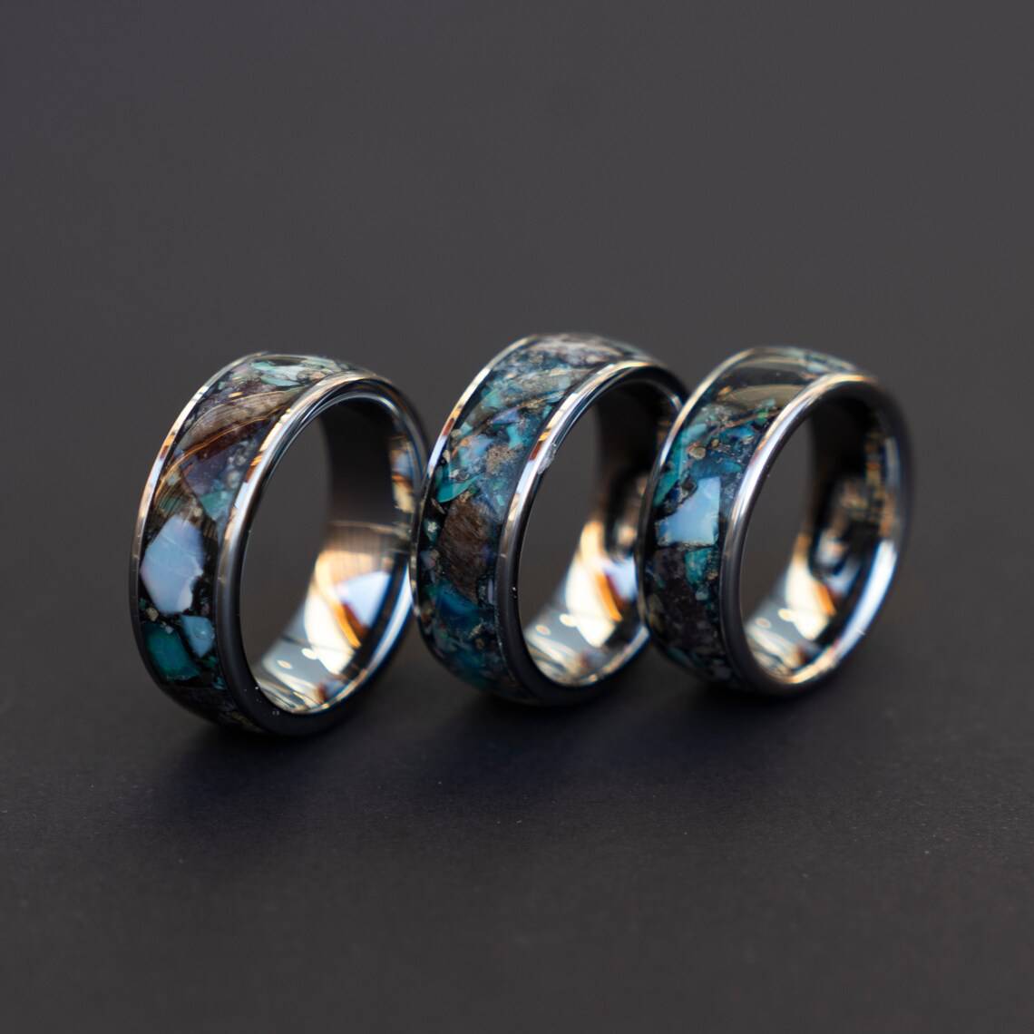 T Rex Bone Tungsten Ring Australian Ethiopian Opal