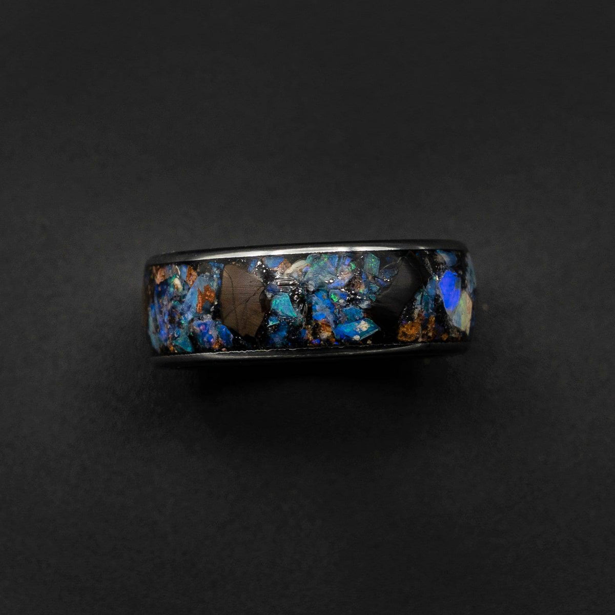 T Rex Fossil Genuine Australian Opal Tungsten Ring