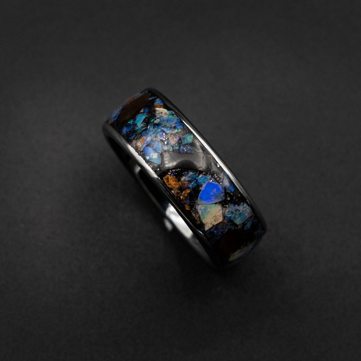 T Rex Fossil Genuine Australian Opal Tungsten Ring