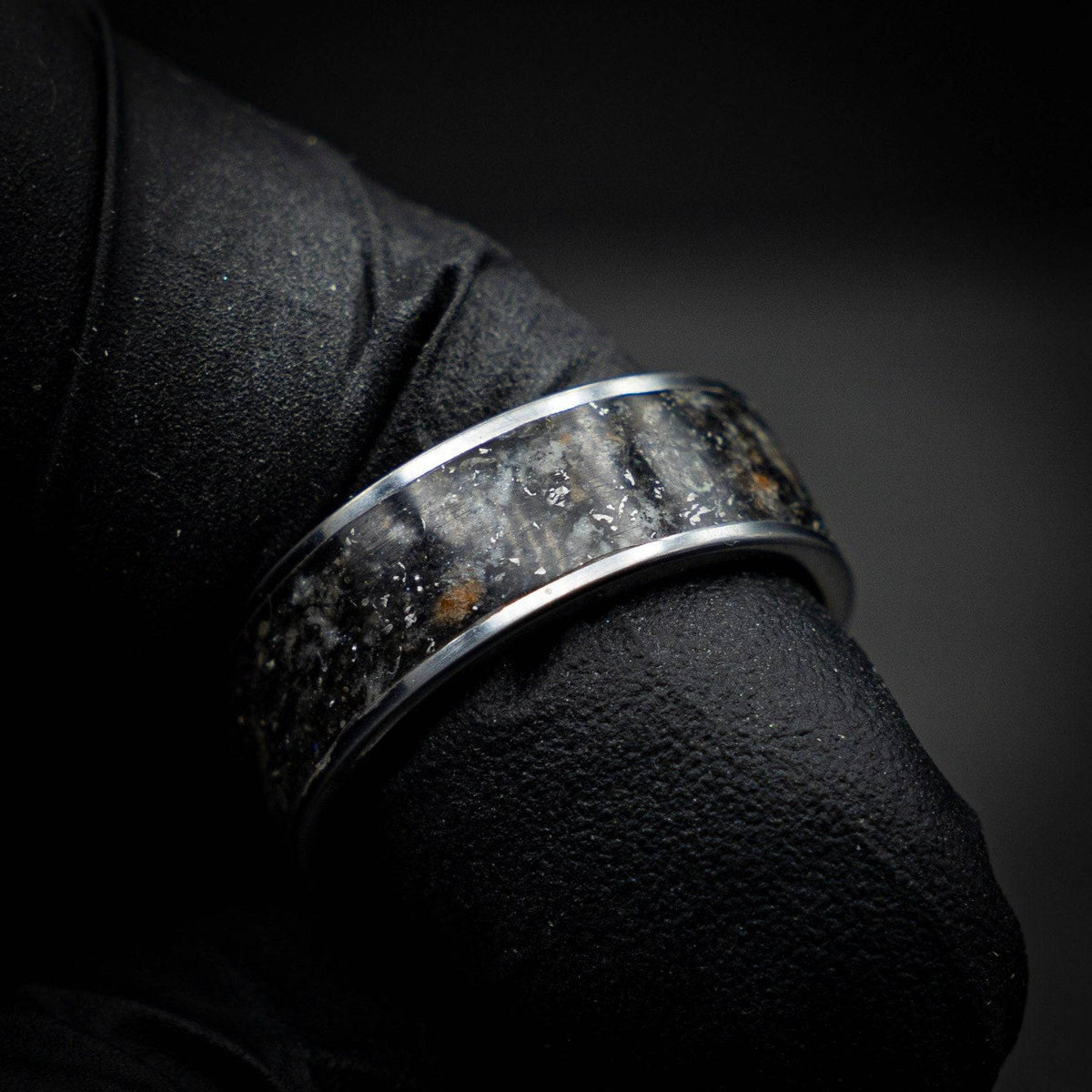 Tungsten Meteorite shavings ring