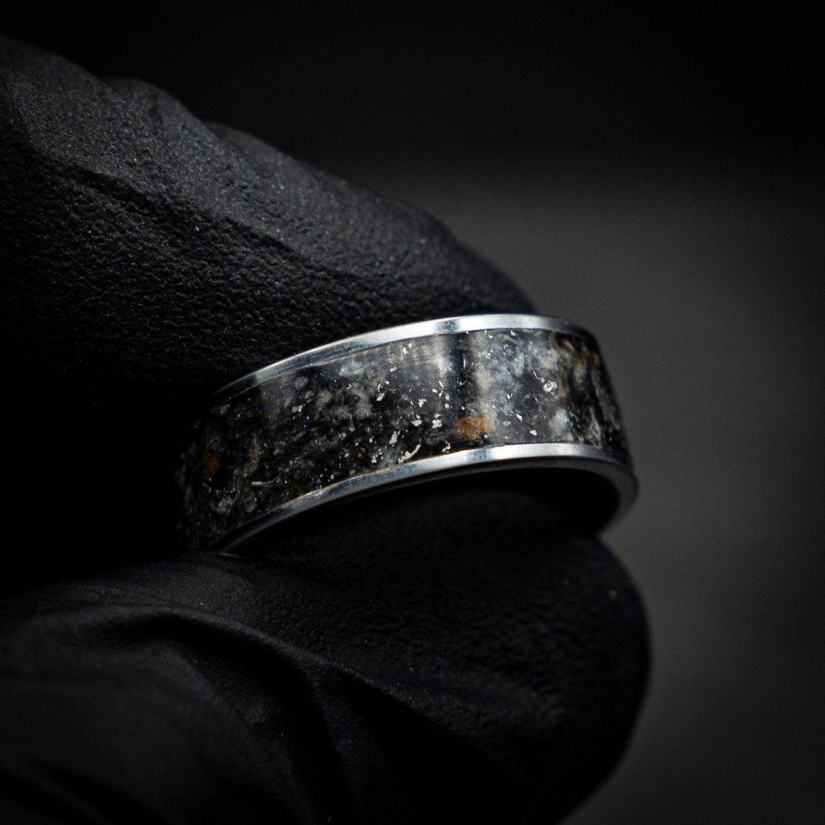 Tungsten Meteorite shavings ring