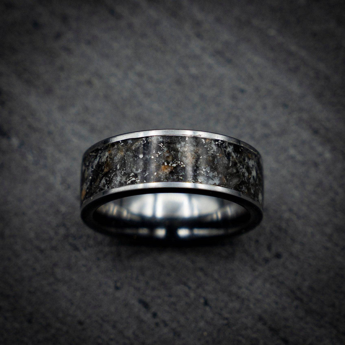 Tungsten Meteorite shavings ring