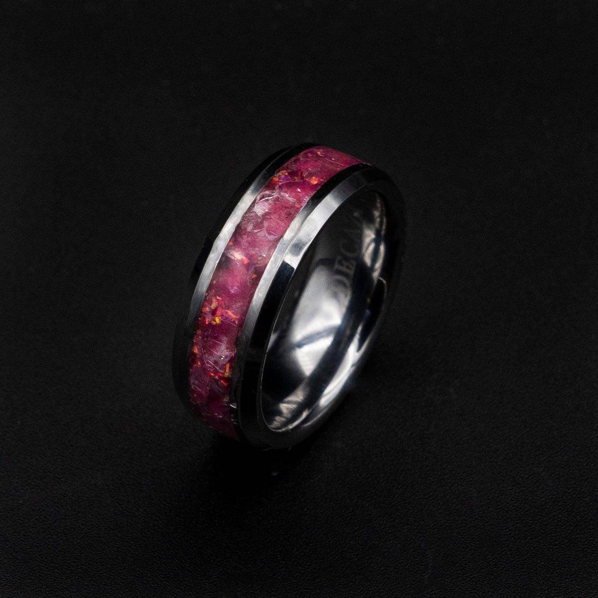 Tungsten Ring With Rose Quartz Inlay